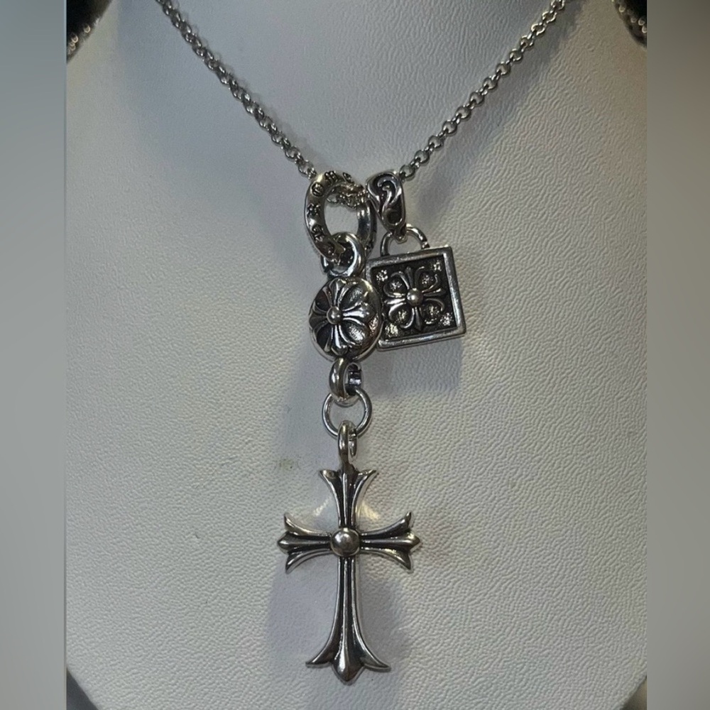 Chrome Hearts CH Silver Triple Cross Rosary Style Necklace Gothic Cross Pendants - Picture 4 of 14